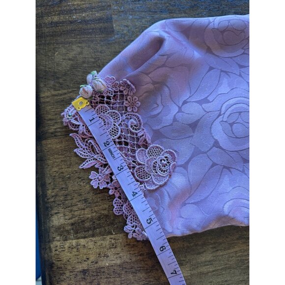 Vintage A.J. Bari Rose Jacquard Satin Blouse W/ Lace Trim & Floral Appliqué - Picture 10 of 11